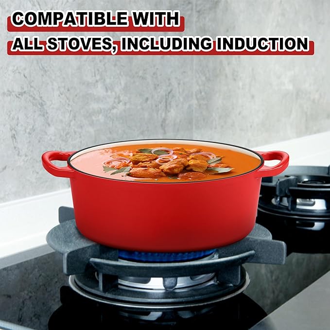 E-far 5QT Oval Dutch Oven Pot with Lid, Enameled Cast Iron Dutch Oven with Dual Handles for Sourdough Bread Baking Cooking, Nonstick Enamel Coated Cookware(Red), Non-Toxic & Easy Clean