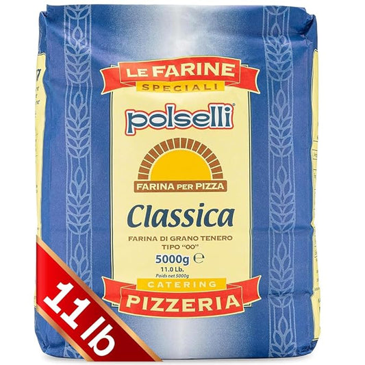 POLSELLI Classica, Tipo "00" Double Zero Flour Extra Fine, 11 lbs (5 kg), Neapolitan Italian Pizza, Bread, Pasta, and more, All Natural, Unbleached, Unbromated, No Additives