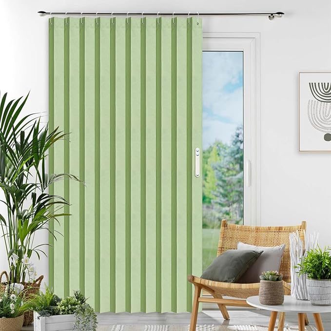 Vatge Curtain for Closet Without Door - Accordion Folding Door Curtain for Doorway, and Open Closet, Hanging Privacy Curtain Wall for Room Separation,1 Panel with Tieback, W52 x L78, Green