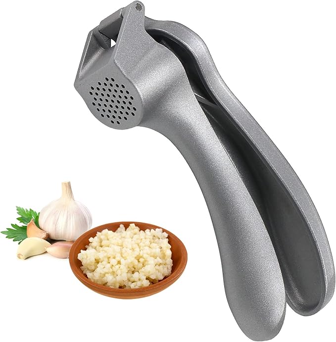 Garlic Press, Garlic Mincer Easy-squeeze Ergonomic Handle, Rust Proof, No Need To Peel, Professional Ginger Press & Garlic Crusher with Handy Cleaning Brush- Dishwasher Safe