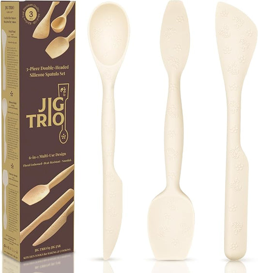 JIG TRIO 3-Piece Double-Headed Silicone Spatula Set – White – Heat-Resistant Baking & Cooking Tools – BPA-Free, Non-Stick Safe, Dishwasher Friendly, Giftable Set