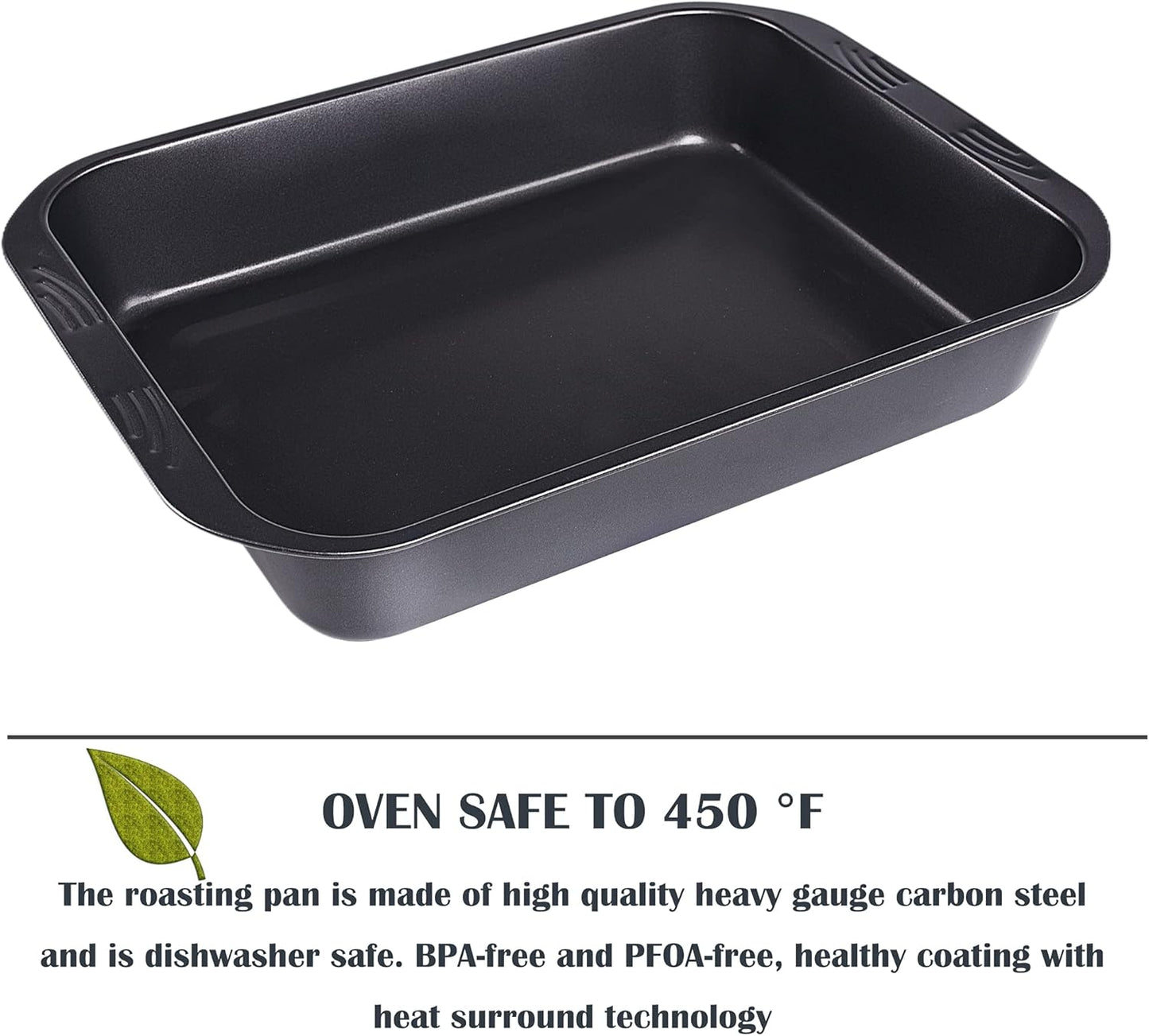 kitCom Bakeware Nonstick Roaster, Nonstick Roasting Pan with Rack, Great For Roast Chicken, Roasts And Turkeys - 15 Inch x 11 Inch (5.8 QT), Gray