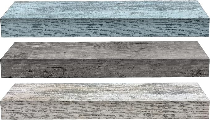 Sorbus Floating Shelves - 3 Pack 16 Inch Rustic Grey Blue Rustic Wall Shelves for Bedroom, Kitchen, Living Room, Bathroom Shelves, Home Decor, Office - Floating Shelf for Trophies, Frames