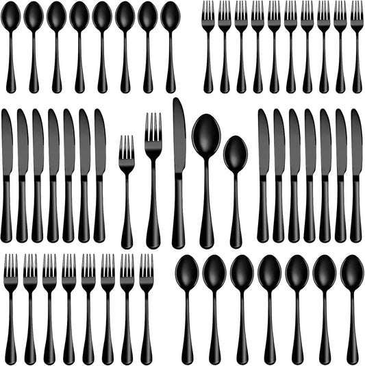 60 Pcs Black Silverware Set, Stainless Steel Serving Sets Service for 12, Mirror Polished Serving Utensils Set, Durable Home Kitchen Eating Tableware Set, Include Fork Knife Spoon Set,Dishwasher Safe