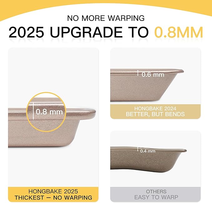 HONGBAKE Baking Sheet Pan Set of 3, Cookie Sheets for Oven, Nonstick Half/Quarter/Jelly Roll Pans with Diamond Texture Pattern, 0.8mm Thick Heavy Duty Cookie Tray, Champagne Gold