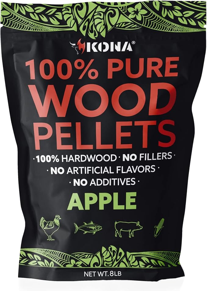 Kona 100% Apple Wood Pellets - Concentrated, Pure, Old Growth Hardwood Grilling Pellets - for BBQ, Smoker Tubes, Grills - 8 lbs 100% Apple