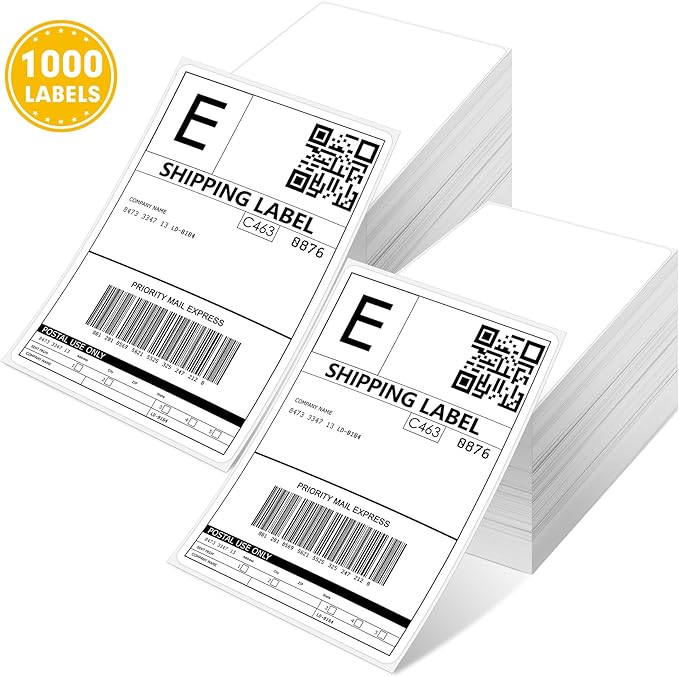 JTIEO Shipping Labels 4" x 6" Thermal Labels 1000 Fanfold Direct Thermal Label Printer Paper, Perforated White with Permanent Adhesive, Compatible with Most Thermal Printers.