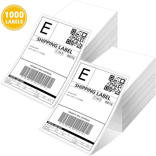 JTIEO Shipping Labels 4" x 6" Thermal Labels 1000 Fanfold Direct Thermal Label Printer Paper, Perforated White with Permanent Adhesive, Compatible with Most Thermal Printers.