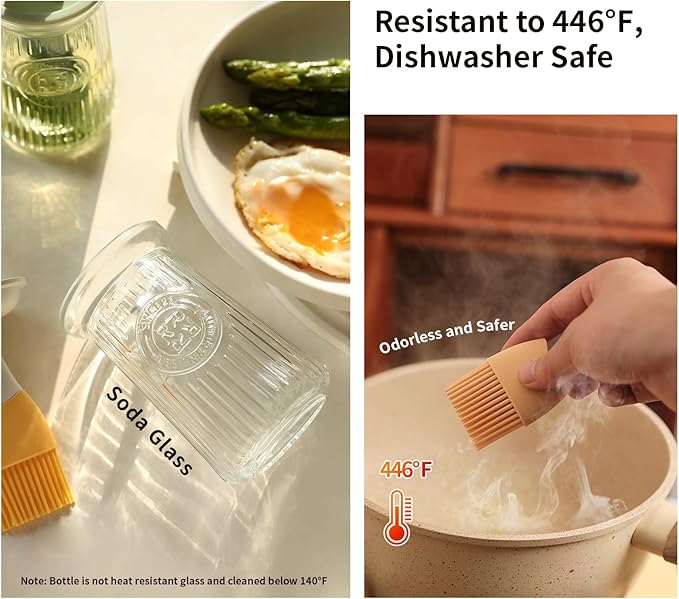 Oil Dispenser with Brush - Glass Olive Oil Dispenser for Kitchen, 3 IN 1 Oil Dispenser Bottle with Silicone Basting Brush for Cooking Vinegar Sauce BBQ Grill Frying (Brown/White/Green)