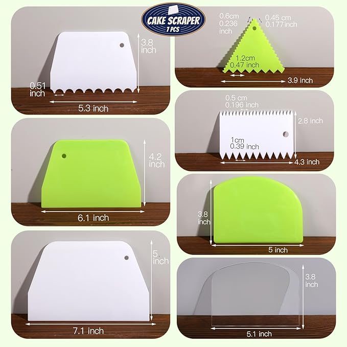 Teenitor 7 Pcs Cake Scraper, Bench Scraper Dough Scraper Cake Smoother Bowl Scraper Cake Cutter Cake Decorating Kit