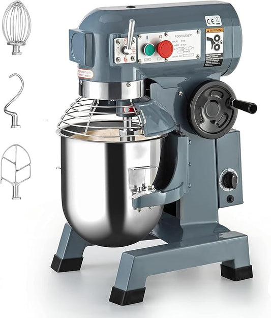 Garvee Commercial Food Mixer 10Qt, 450W Electric Food Mixer 3 Speeds Adjustable, Stainless Steel Bowl Heavy Duty Mixer with Safety Guard, Dough Hook Whisk Beater Included, Perfect for Bakery Pizzeria