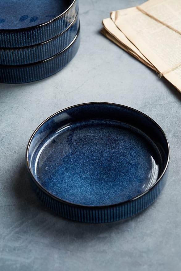 famiware Star 8.25" Pasta Bowls, Large Dinner Bowls Set of 4, Salad Bowl Plates, Shallow Bowls for Eating, Nebulas Blue