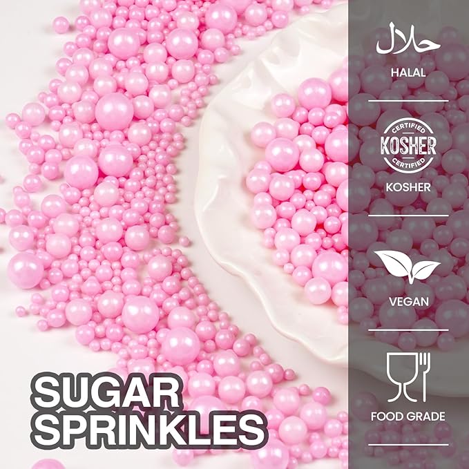 Pink Pearl Sugar Sprinkles, Desserts Decoration, Edible Pearl Candy, 150g/5.29oz Mix Size, Cake, Donut, Cupcake, Gender- Reveal Party, Valentine's Day, Wedding Party, Christmas Supplies