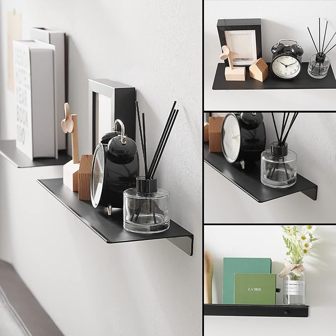 JOOM Metal Wall Shelf, Black Floating Shelf, Small Bathroom Shelf, 16" Display Shelves for Wall Storage (Black, 16 in)