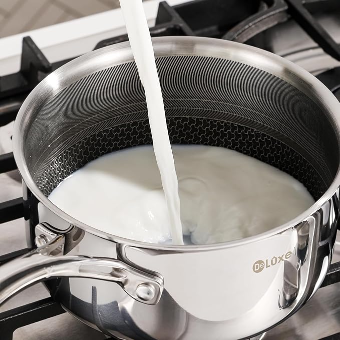 DELUXE Hybrid Ceramic Nonstick 6 PCS Pot Set, 1.3, 3&5.4-Quart Pot with Tempered Glass Lid, Stainless Steel Cookware Pots with Stay-Cool Handle, Dishwasher Safe, Compatible with All Cooktops