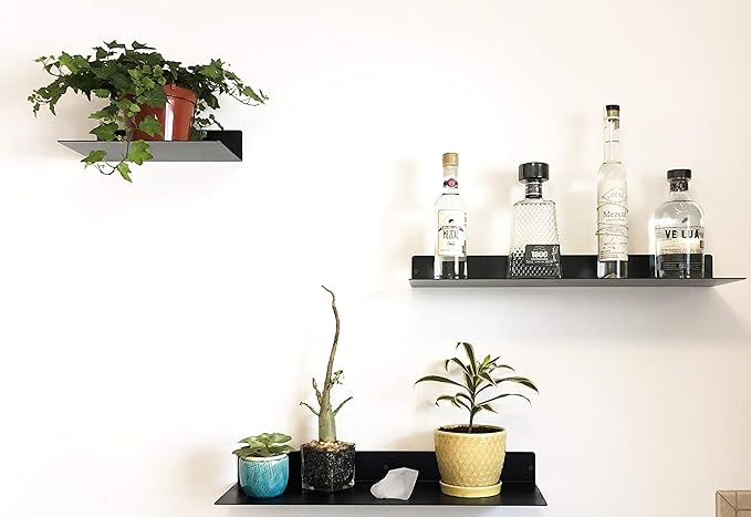 DIY CARTEL Made in USA Linear Floating Shelf - Forged Steel/Metal - Industrial Heavy Duty Metal Wall Mounted Modern Rustic Farmhouse Designed Shelf (12-in X 8-in Powder Coated Matte Black)