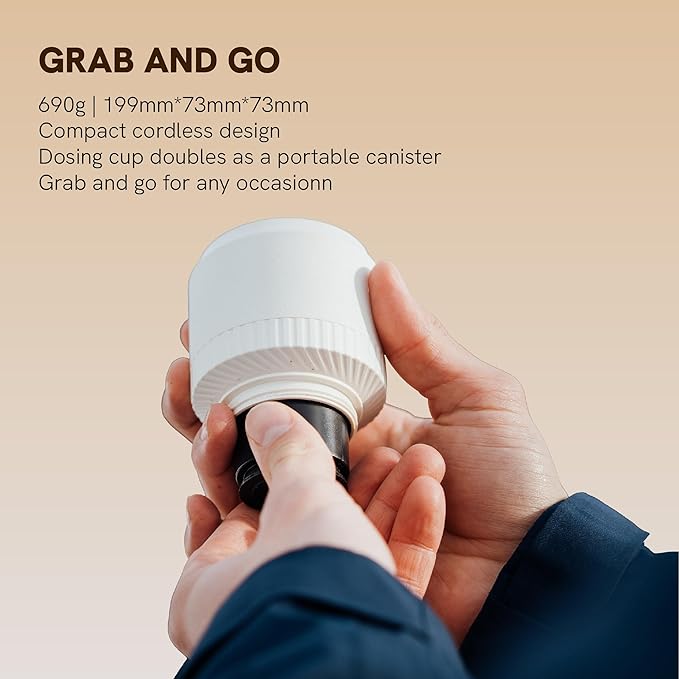 OutIn Fino Portable Electric Coffee Grinder,Adjustable Coffee Bean Grinder with 28 Precise Grind Setting,One-Button Burr Coffee Grinder with Fast‑Charge Battery, Auto‑Stop & Clog‑Protection