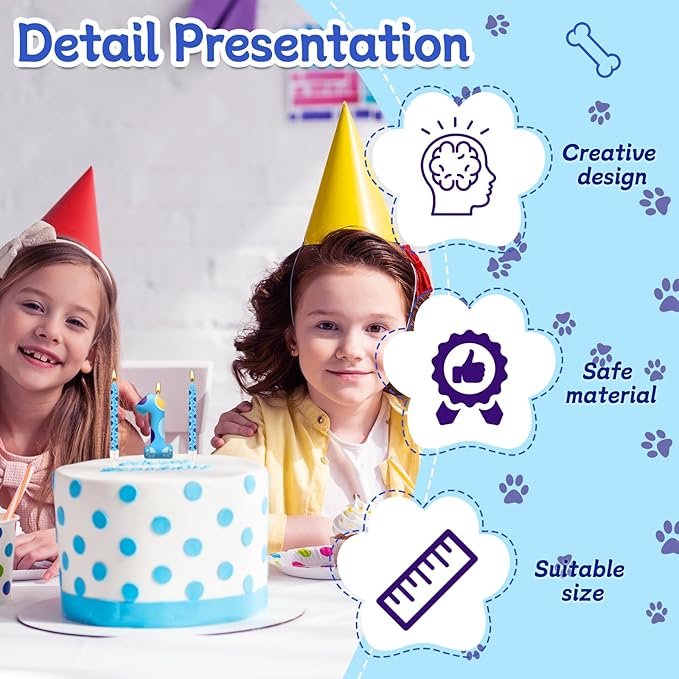 13PCS Blue Dog Paw Birthday Candles Set Cake Topper Numeral Birthday Candles for Boy Girl Dog Paw Decoration(Number 1)