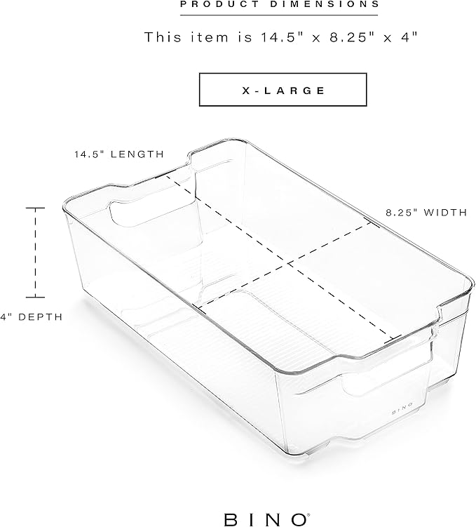 BINO Stackable Multi-Use Storage Organizer Bins, Plastic , BPA-Free, THE STACKER COLLECTION For Pantry / Home Organization, Fridge / Freezer Organizer - 8 Pack
