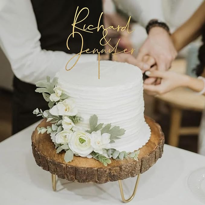 Personalized Wedding Cake Topper, Gold Cake Topper For Wedding, Rustic Weddings Cakes Topper, Personalized Acrylic or Wood Cake Decoration for Engagement, Anniversary, Bridal Shower 1