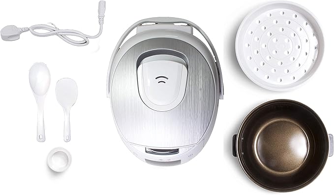 Yum Asia Sakura Rice Cooker with Ceramic Bowl and Advanced Fuzzy Logic (8 Cup, 1.5 Litre) 6 Rice Cook Functions, 6 Multicook Functions, Motouch LED Display, 120V Power (White and Siver)
