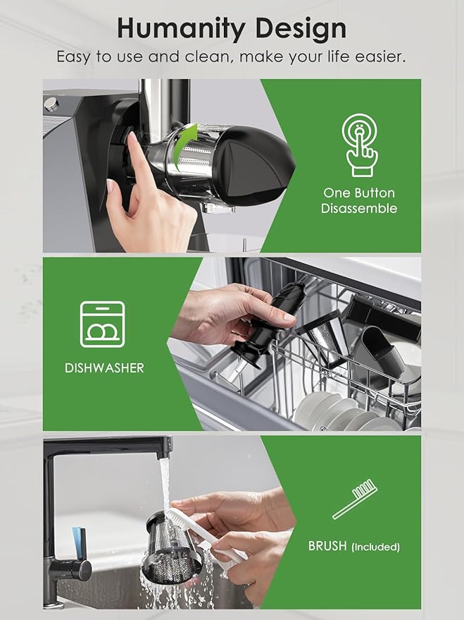 Cold Press Juicer for Celery Carrot Orange- Soft/Hard Fruits Vegetables, 250W Slow Juicer Machines BPA-Free,Reverse Function, Easy to Clean, with Big Cup,Pulp Container,Cleaning Brush