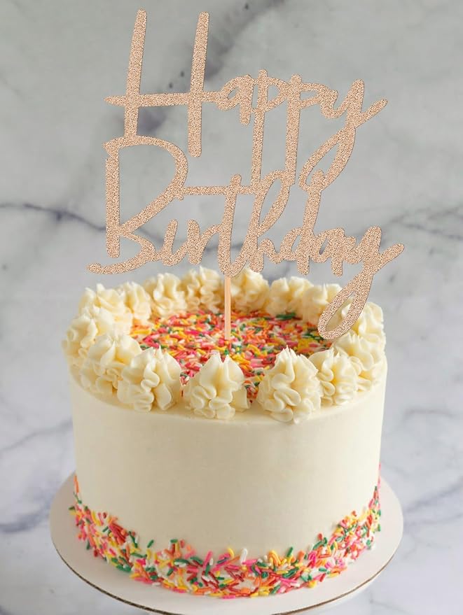 Happy Birthday Cake Topper - Glitter Rose Gold Birthday Cake Top Decorations (Rose Gold)