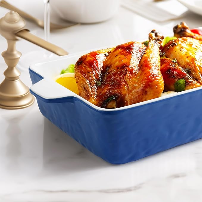 4 QT Baking Dish, Casserole Dishes for Oven, 9x13 Baking Pan with Handles, Lasagna Pan Deep, Ceramic Casserole Dish Oven Safe for Baking, Lasagna, Kitchen, Wedding Gift (Dark Blue)