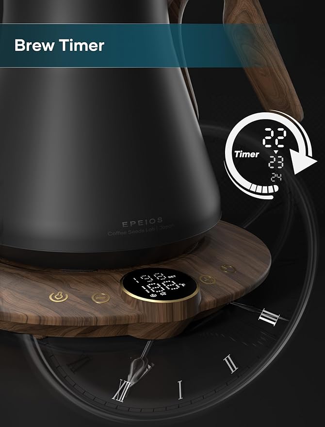 Electric Kettles, INTASTING Gooseneck Electric Kettle, ±1℉ Temperature Control, Stainless Steel Inner, Quick Heating, for Pour Over Coffee, Brew Tea, Boil Hot Water, 1500W/0.9L (Glossy Black)