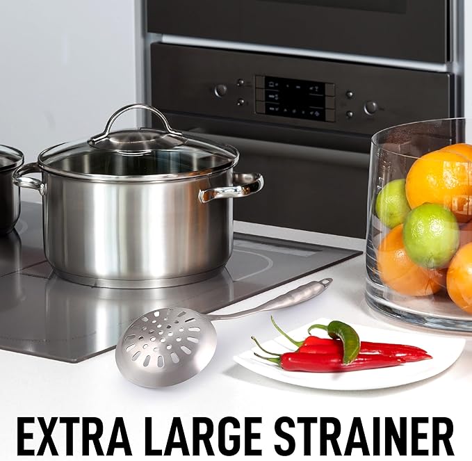 Zulay Kitchen Stainless Steel Slotted Serving Spoon - Large Frying Spoon Skimmer - Durable Utensil with Ergonomic, Easy to Use Handle - Easy to Clean, Perfect for at Home Cooks & Chefs - 14.5”