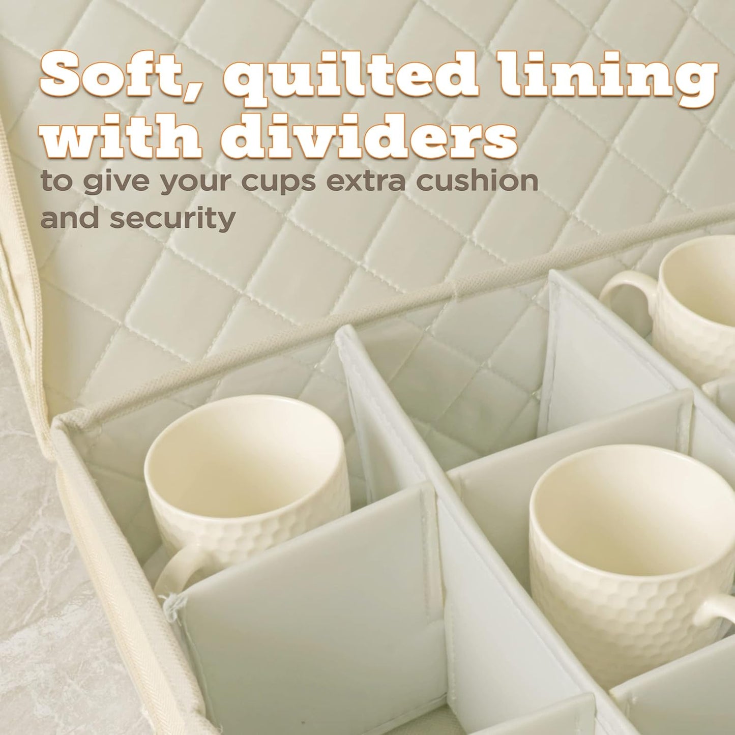 storageLAB Cup and Mug Storage Containers, Hard Shell Storage Case with Felt Dividers for Cups, Mugs, Dishes, and Glasses, Ideal for Kitchen Organizing and Moving Supplies - 1 Pack, Cream