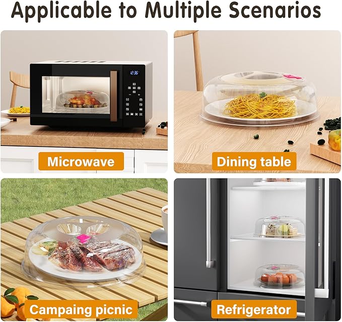 Microwave Splatter Cover 12 Inch Large Plate Cover for Microwave Oven 2 in 1 Food Grade Plastic with Silicone Air Vent Tall Lid BPA Free 3 Pack Clear