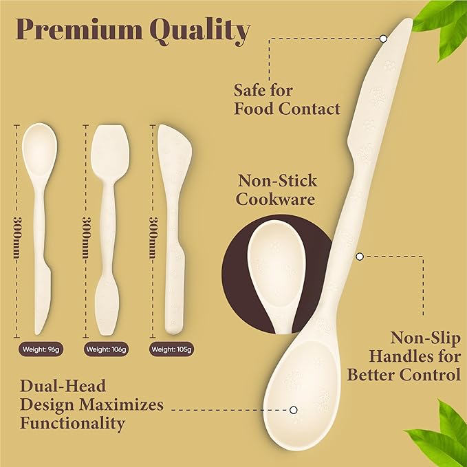 JIG TRIO 3-Piece Double-Headed Silicone Spatula Set – White – Heat-Resistant Baking & Cooking Tools – BPA-Free, Non-Stick Safe, Dishwasher Friendly, Giftable Set