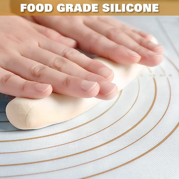 Large Silicone Pastry Mat Extra Thick Non Stick Baking Mat with Measurement Fondant Mat, Counter Mat, Dough Rolling Mat, Oven Liner, Pie Crust Mat (L-16''(W)24''(L), Gold)
