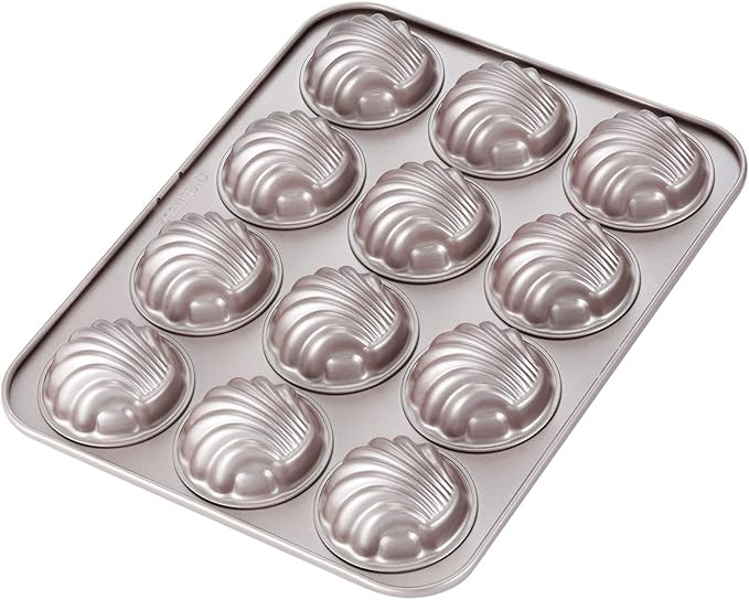 CHEFMADE Madeleine Mold Cake Pan, 12-Cavity Non-Stick Spherical Shell Madeline Bakeware for Oven Baking (Champagne Gold)