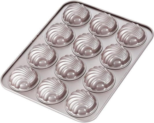 CHEFMADE Madeleine Mold Cake Pan, 12-Cavity Non-Stick Spherical Shell Madeline Bakeware for Oven Baking (Champagne Gold)