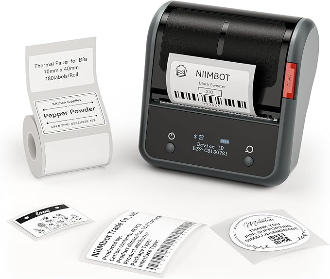 NIIMBOT B3S Label Maker Machine,3 Inch Thermal Label Printer,Portable Bluetooth Printer for Barcode, Address, Labeling,Good Choice for Home Office and Small Business