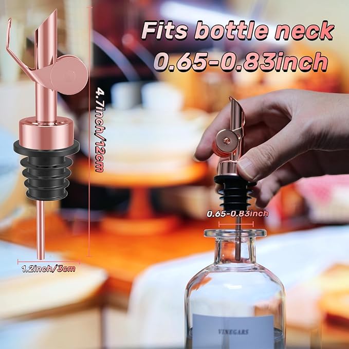 Olive Oil Dispenser Spout, Weighted Liquor Pour Spout, Dispenser Spout, Stainless Steel Automatic Pour Spouts for Liquor Bottles, Oil Bottles, Vinegar, Syrup and Alcohol 2 Pack Rose Golden
