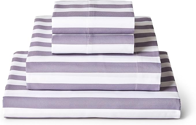 Mellanni Full Sheets Set - 4 PC Iconic Collection Bedding - Hotel Luxury, Extra Soft, Cooling Bed Sheets - Wrinkle, Fade, Stain Resistant (Full, Oxford Stripe Hazy Lilac)