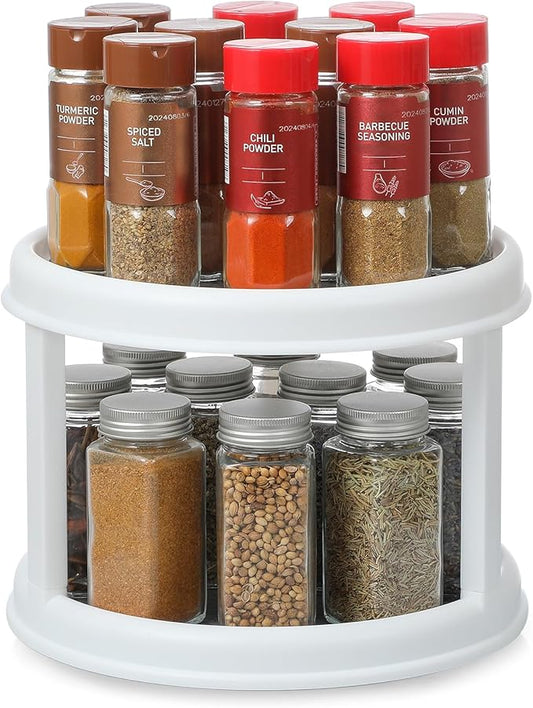 2 Tier 10" Turntable Lazy Susan Spice Organizer - Rotating Seasoning Rack for Pantry Cabinet Kitchen Countertop, Table Top Organizing - Multiuse Two Tier Rotating Organization Rack Spinner