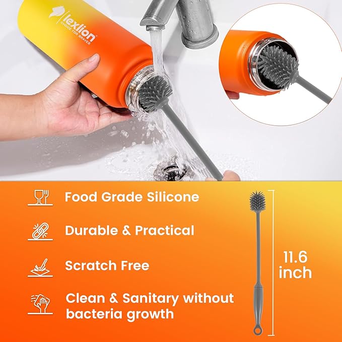 Lexlion 32 Oz Triple Walled Insulated Stainless Steel Fruit Infuser Bottle, Thermal Leaf Infuser, Silicone Sleeve, 3 Lids Leakproof, Metal Mug Gallon