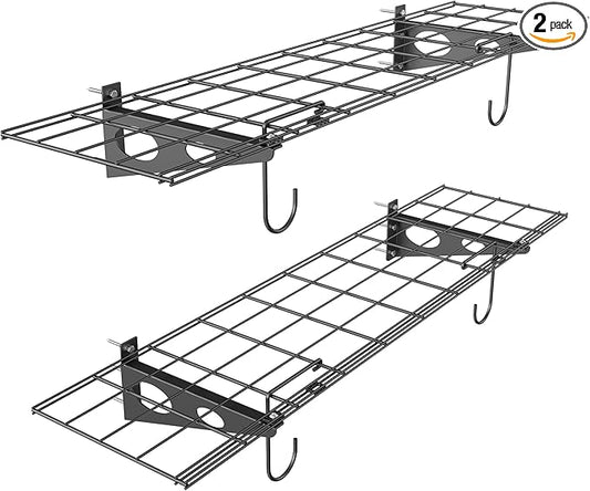 WALMANN 2 Pack Garage Wall Shelves, 1 x 4 ft/12 * 48 inch Wall Mounted Storage Shelves for Garage Heavy Duty Floating Shelving, Holds Up to 220 lbs(Black)