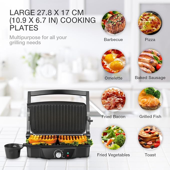 Panini Maker, iSiLER 2 Slice Panini Press Grill, Electric Sandwich Maker Non-Stick Coated Plates, Opens 180 Degrees for Cooking Breakfast Snacks