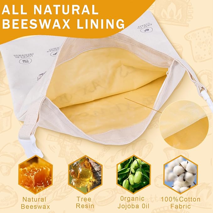 2-Pack Reusable Beeswax Bread Bags for Sourdough & Homemade Bread，Cotton Waxed Bags Keeps Fresh Longer(Ivory Loaf)