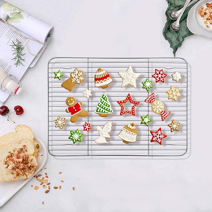 TeamFar Baking Tray and Rack Set, Stainless Steel Baking Pan Cookie Sheet with Cooling Rack, 12.5 x 10 x 1 inch, Non Toxic & Healthy, Easy Clean & Dishwasher Safe