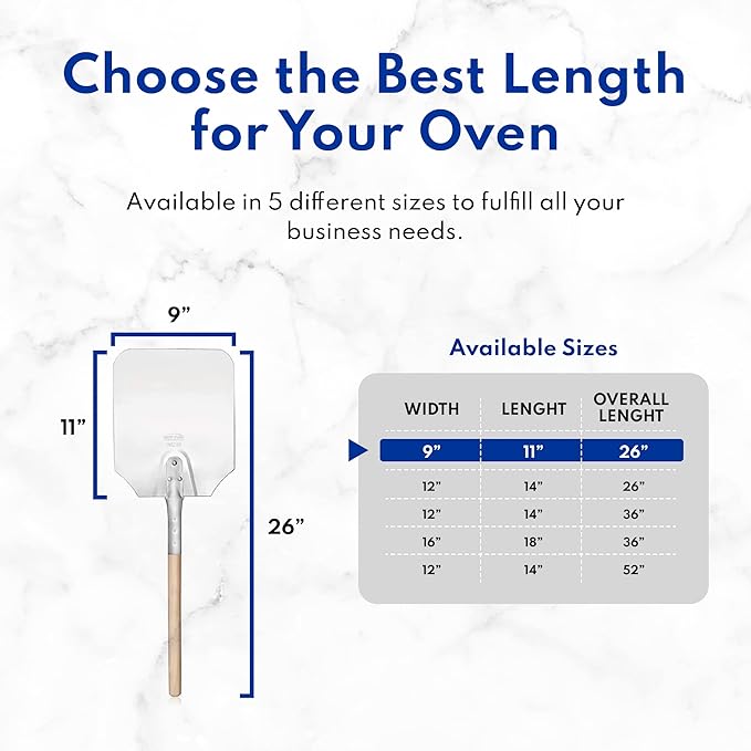 New Star Foodservice 50219 Aluminum Pizza Peel, Wooden Handle, 9 x 11 inch Blade, 26 inch overall