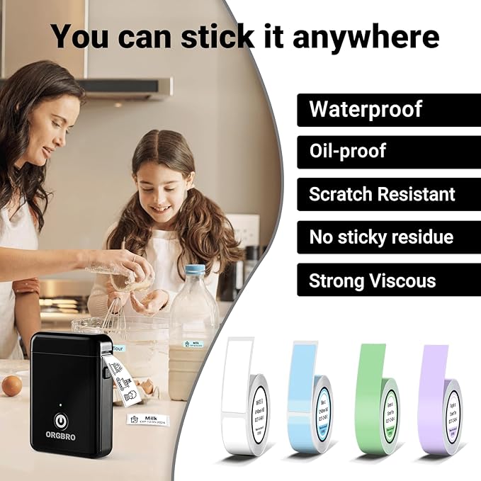 ORGBRO Label Maker Machine with Tape, X1 Portable Bluetooth Mini Label Printer, Support Pre-Cut & Continuous Label, Wireless Small Label Makers with Versatile App for School Home Office Organization
