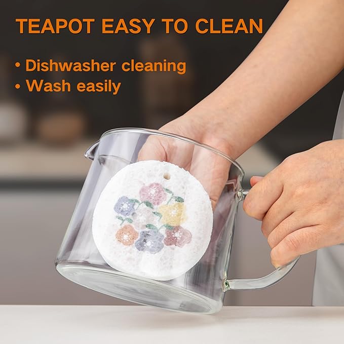 Glass Teapot 51oz/1500ml with 6 Pack Tea Cups Gift Set, Removable Stainless Steel Infuser Tea pot, Heatproof Borosilicate Glass Tea Make, Stovetop Safe Glass Tea Kettle for Loose and Blooming Leaf Tea