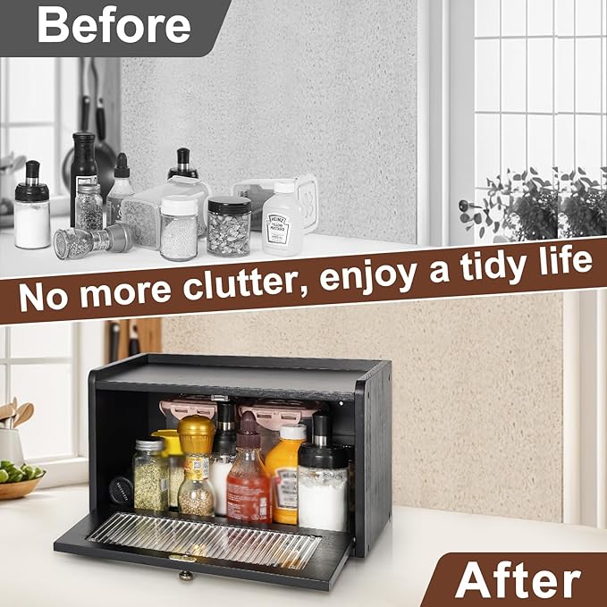 Sunhoo Bread Box for Kitchen Countertop Storage Wooden Breadbox Holder Container Morden Rustic Fresh Bread Keeper Farmhouse Stackable Organizer Bin for Homemade Food Shelf Acrylic Window (Yellow)