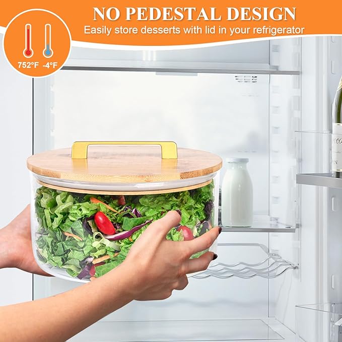 Large Salad Bowl, 8 inch Trifle Bowl Glass with Sealed Lid, Versatile Mixing and Serving Bowl for Laying Ice Cream,Cake,Cupcake,Salad,Fruit,Baking,Dessert and Party Diy, Microwave Safe